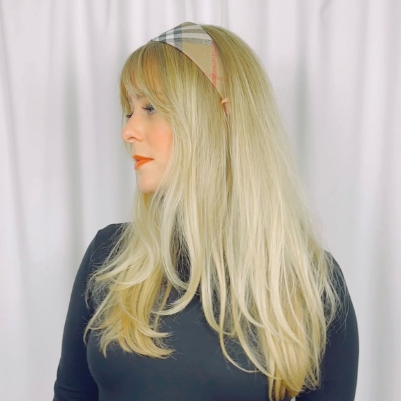 Vintage Plaid Check Headband in Brown Red White and Black Sparkle Fabric - Picture 8 of 9